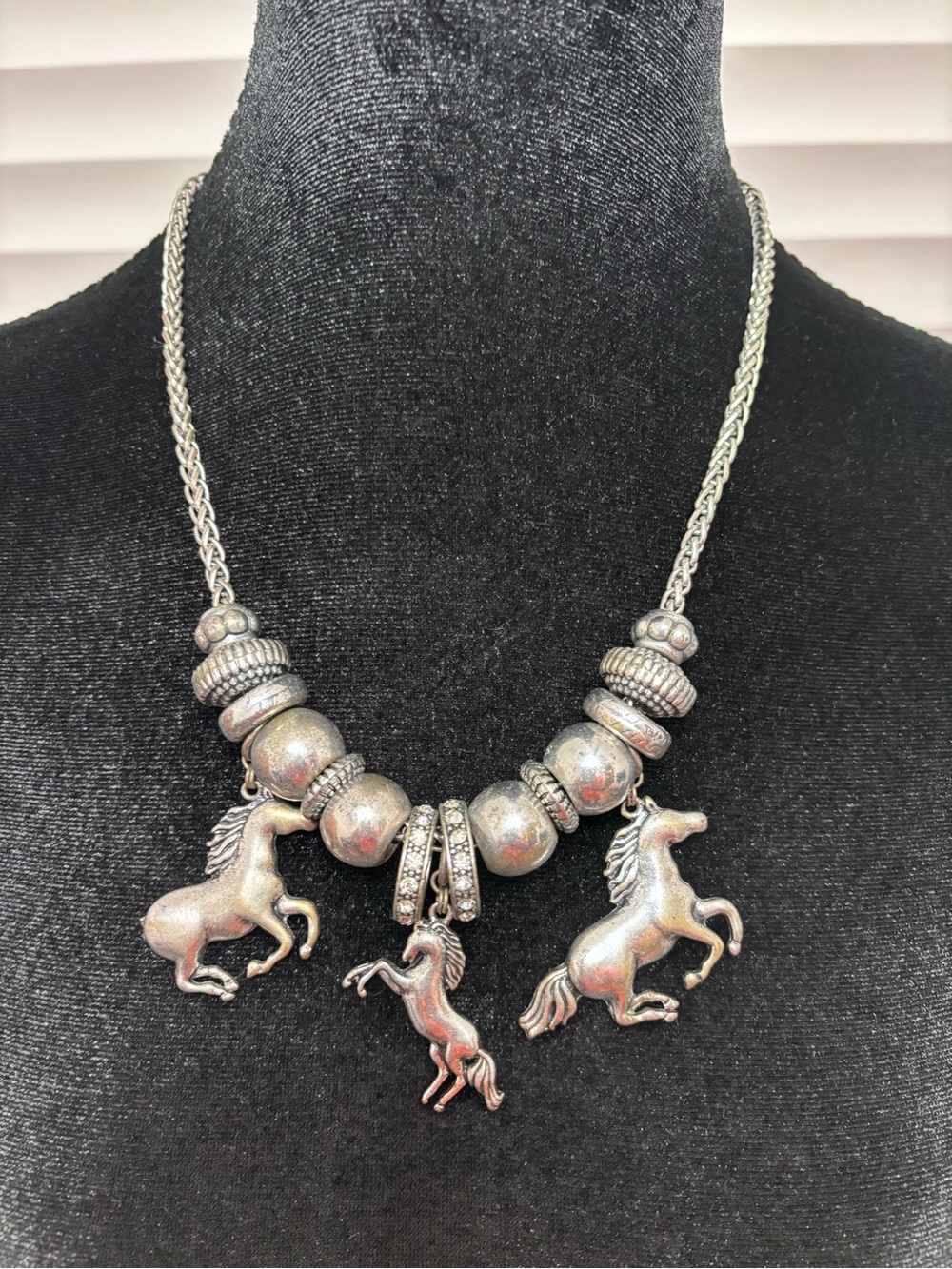 Equestrian Silver-Tone Horse Charm Necklace for Women